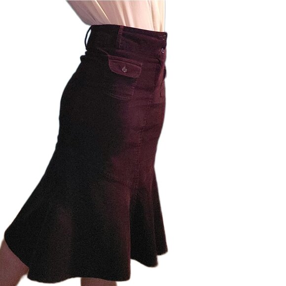 90s Y2K Vintage Parisian Designer High-Waisted Corduroy Mermaid Midi Skirt - Picture 1 of 7